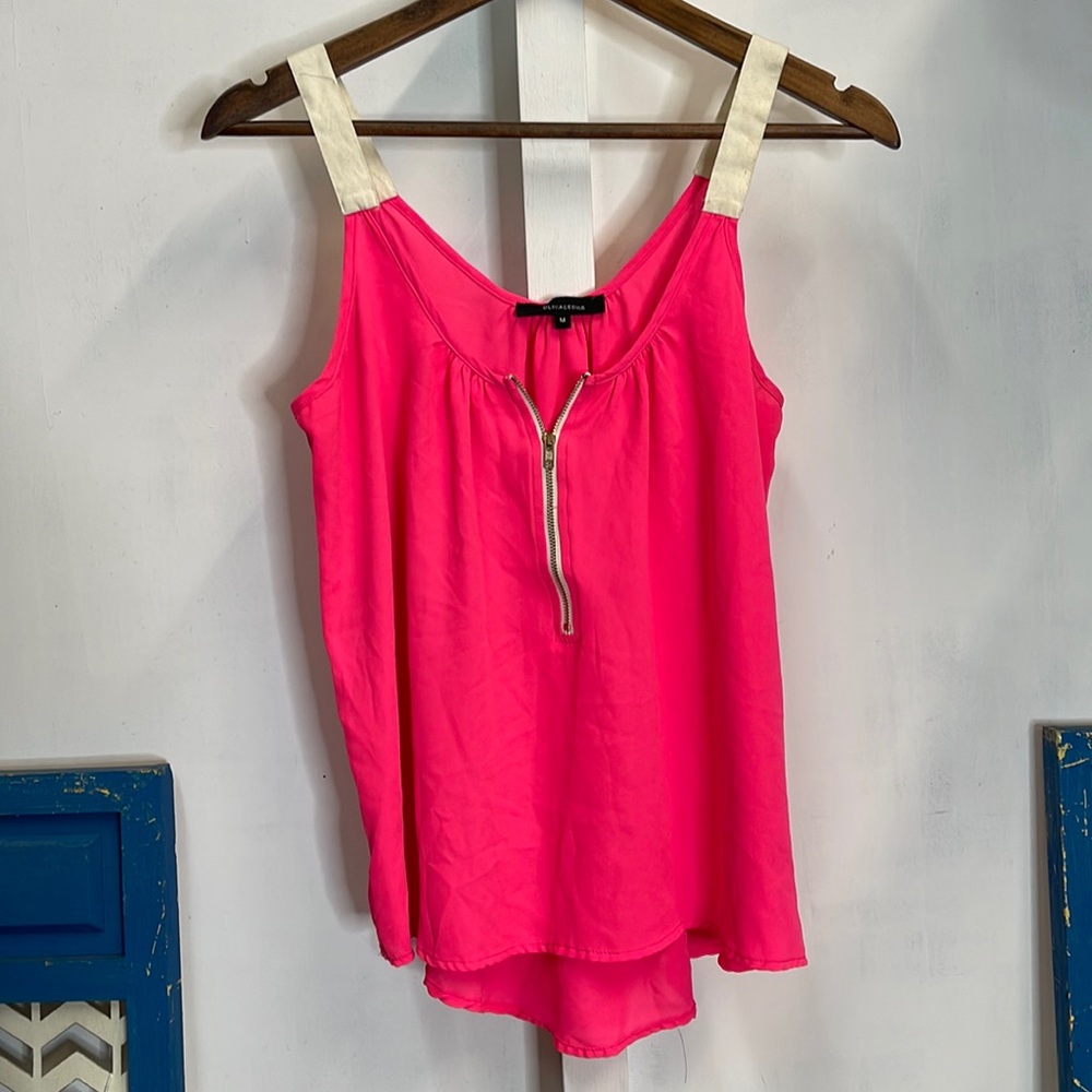 Hot Pink Flowy Top w/Zip down